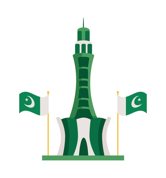 Free vector minar e pakistan tower with flags