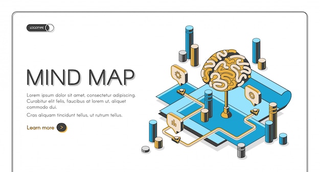 Free vector mind map isometric landing page