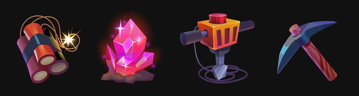 Free Vector mine instruments set isolated on black background