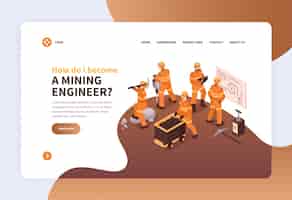 Free vector mine landing web page design concept with images of mine workers in uniform and clickable links  illustration