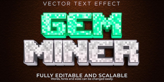 Free vector miner 8 bit text effect, editable pixel and block text style