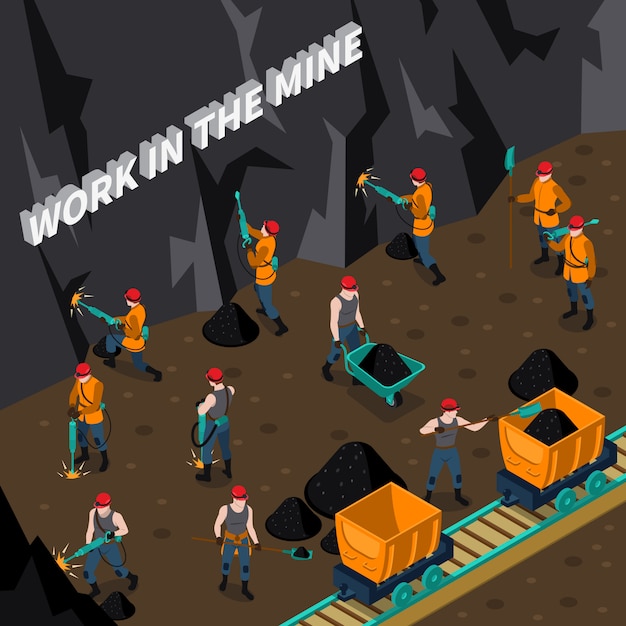 Free vector miner people isometric composition