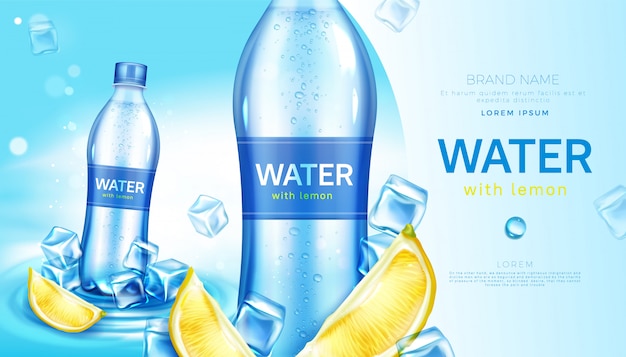 Mineral water with lemon in bottle poster