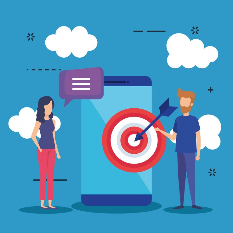 Free Vector mini people with smartphone and target