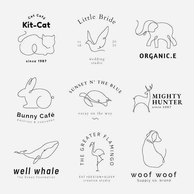 Free vector minimal animal logo template, editable line art design set vector