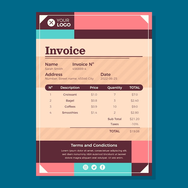 Free vector minimal bakery invoice template