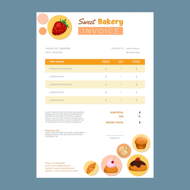 Free vector minimal bakery shop invoice template