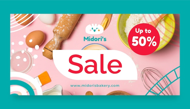 Minimal bakery shop sale banner with discount