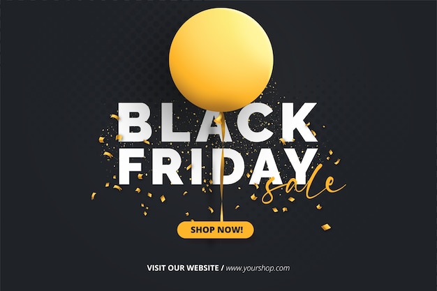 Minimal black friday banner with realistic yellow balloon