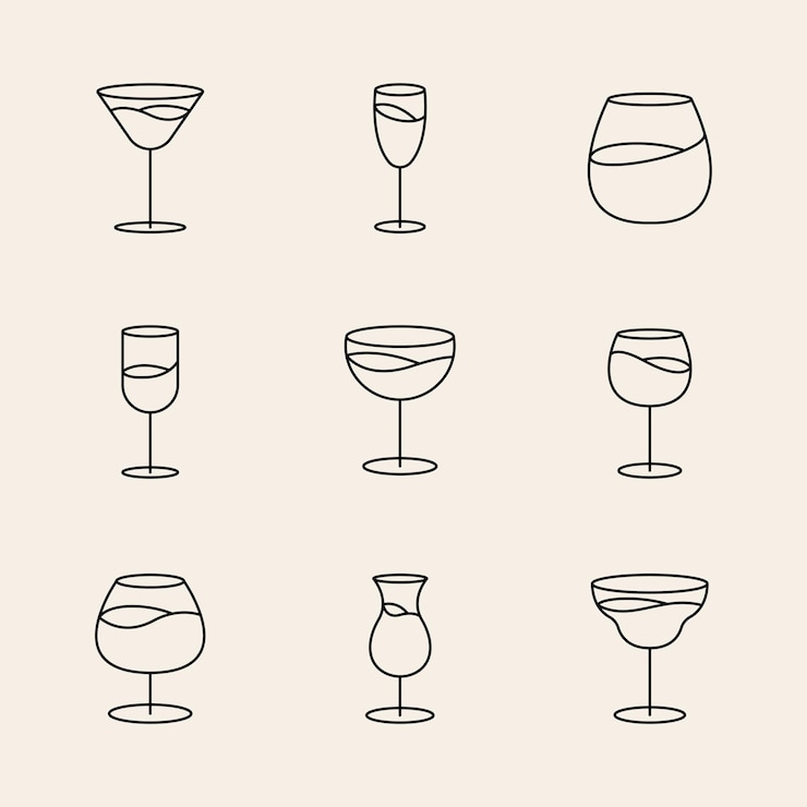 Free Vector minimal brandy glass vector graphic line art style set
