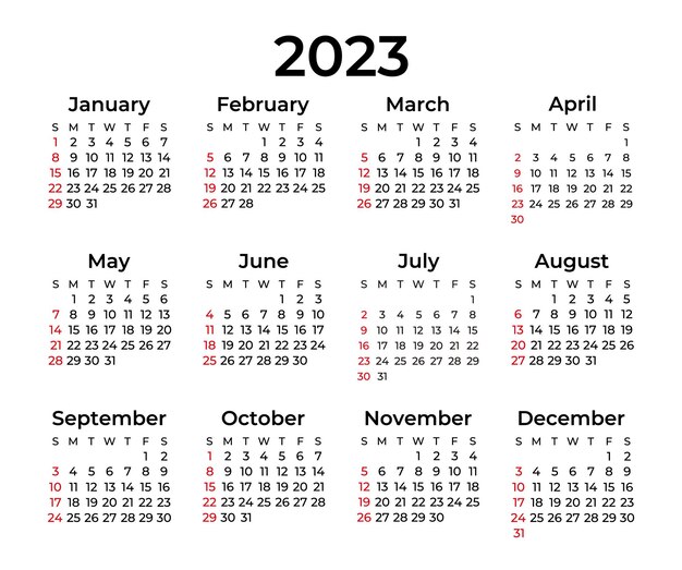 Minimal calendar for 2023