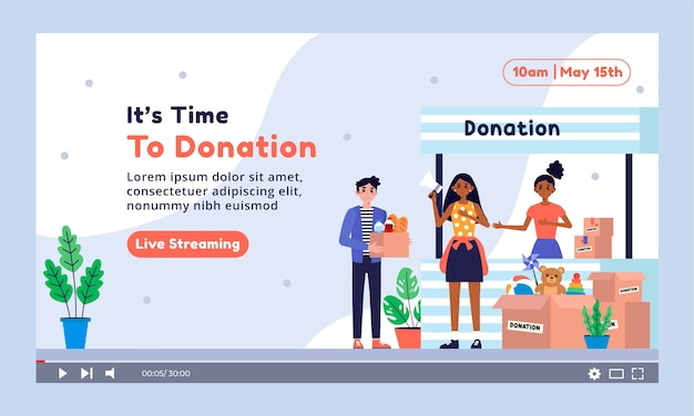 Free vector minimal charity social media pack youtube thumbnail