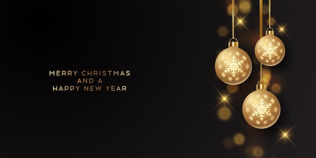 Minimal christmas banner with hanging gold baubles