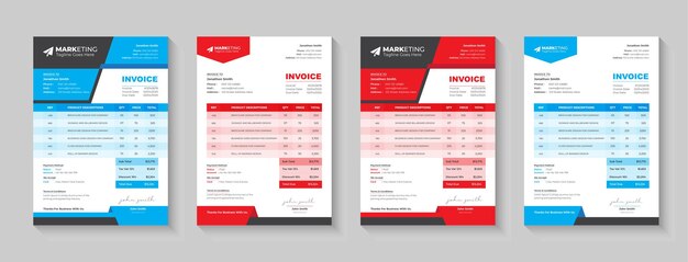 Minimal Corporate Business Invoice design for corporate office. Invoicing quotes, money bills