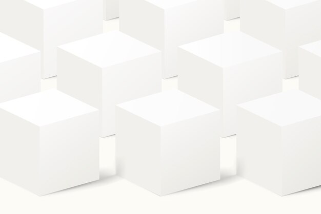 最小限の立方体パターンの背景、白い3D幾何学的形状ベクトル