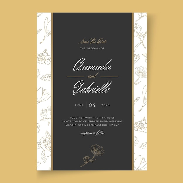 minimal floral wedding card