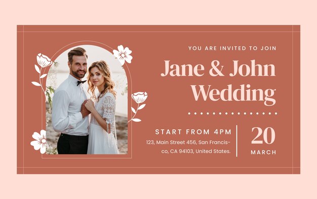 Minimal floral wedding facebook template