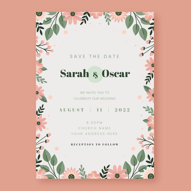 Minimal floral wedding invitation template