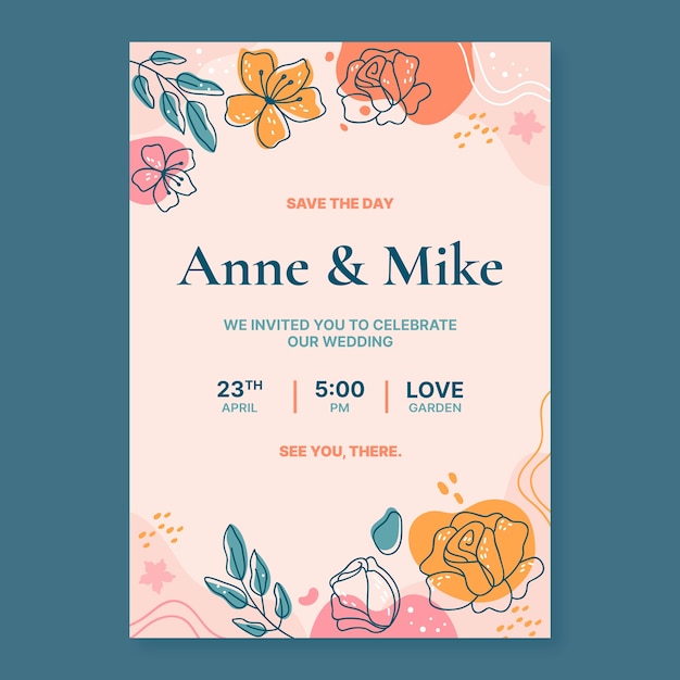 Free vector minimal floral wedding invitation