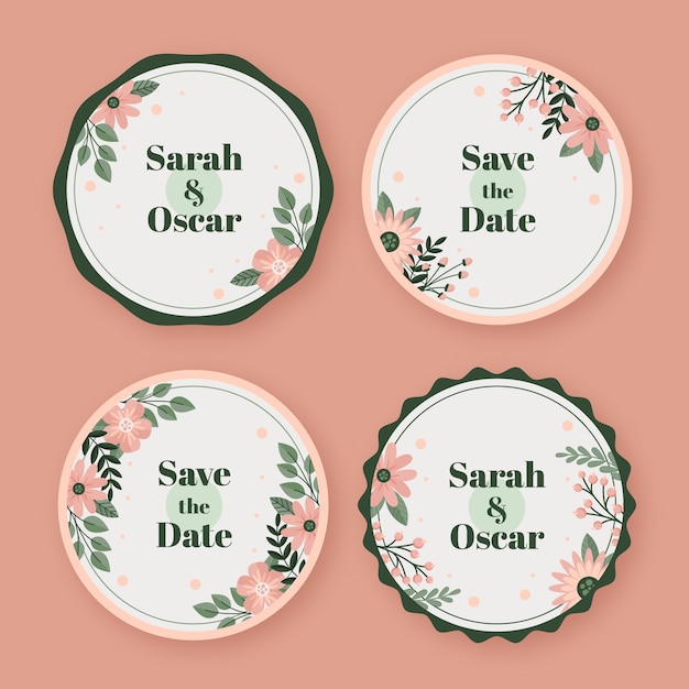 Free vector minimal floral wedding labels template