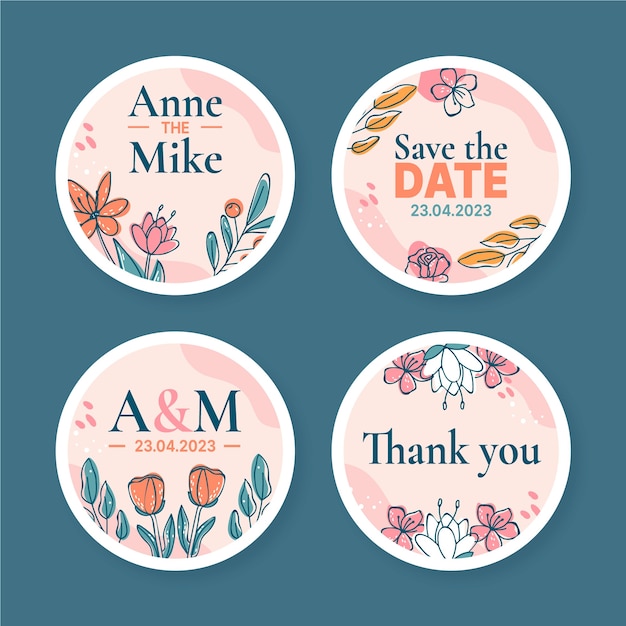 Free vector minimal floral wedding labels