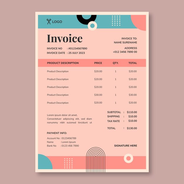 Minimal geometric atelier invoice