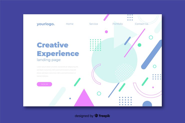無料Vector 最小限の幾何学的なランディングページとメンフィスのデザイン