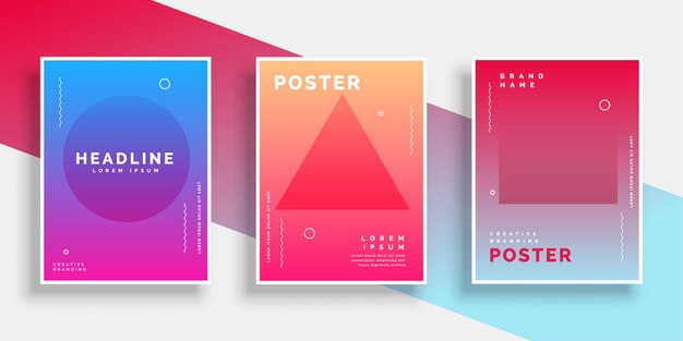 Minimal geometric memphis style poster background set