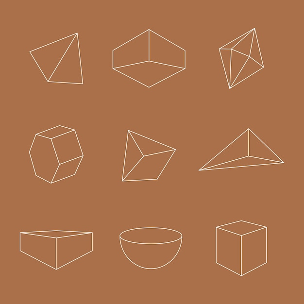 Minimal geometrical shapes on brown background vector set