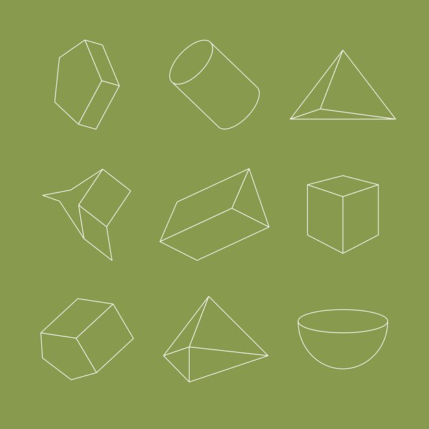 Minimal geometrical shapes on green background vector set