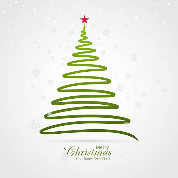 Minimal green line christmas tree card background