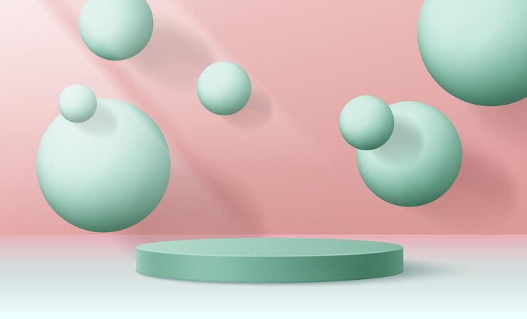 Free Vector minimal green podium with floating spheres