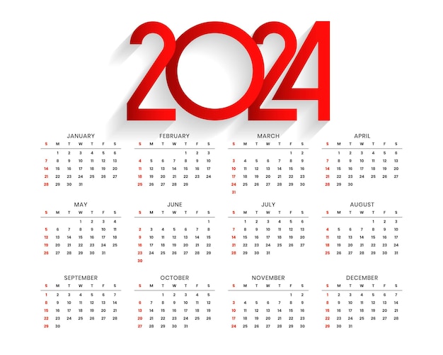 Бесплатное векторное изображение Минимальный счастливый новый год 2024 календарь шаблон организовать даты и события вектор