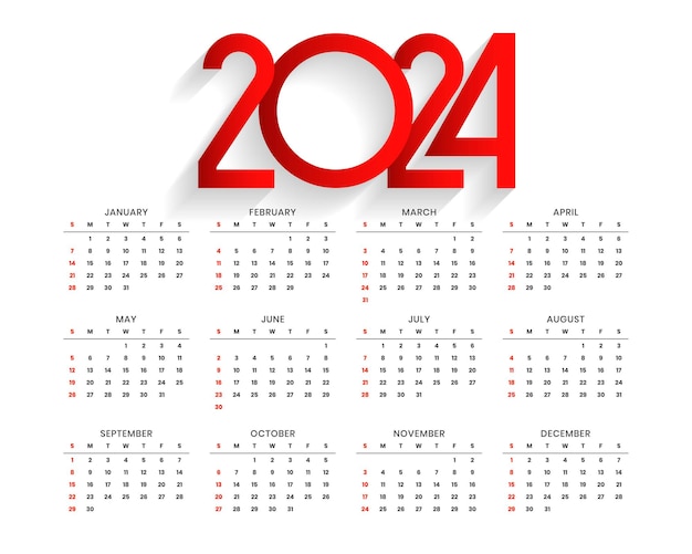 Vettore gratuito modello di calendario minimo per l'anno nuovo 2024 organizzare date ed eventi vettore