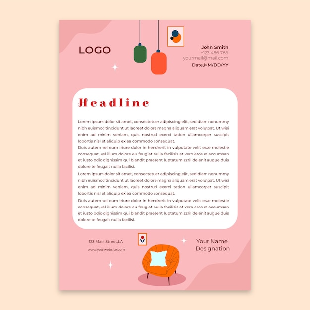 Free vector minimal interior design letterhead template