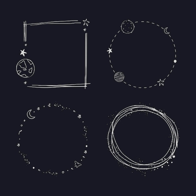 Minimal line art galaxy frame set vector