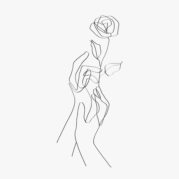 Minimal line art hands floral black aesthetic illustration