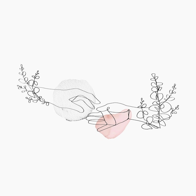 Free vector minimal line art hands vector floral pink pastel aesthetic illustration