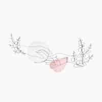Vettore gratuito illustrazione estetica pastello rosa floreale di vettore di mani di arte di linea minima