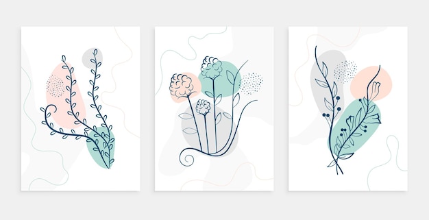 Free vector minimal line leaves and flower poster layout set