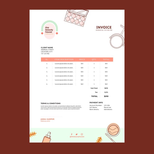 minimal makeup artist invoice template