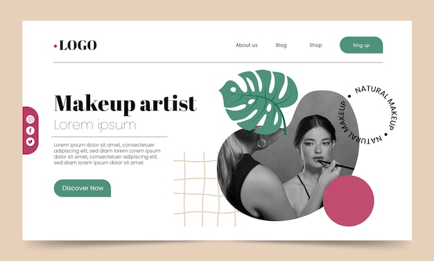 Free vector minimal makeup artist landing page template