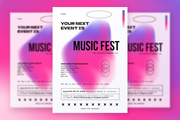 Free vector minimal and modern music festival poster with abstract gradient shape