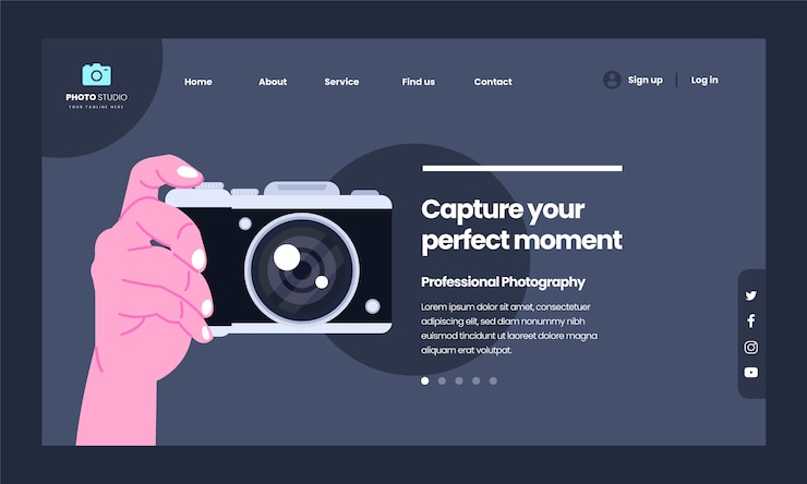 Free Vector minimal photography studio landing page