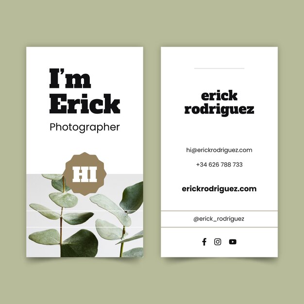 Minimal photography studio vertical business card