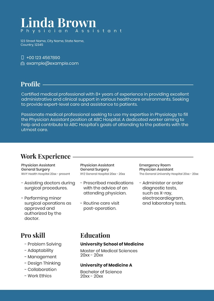 Free Vector minimal resume editable template in blue