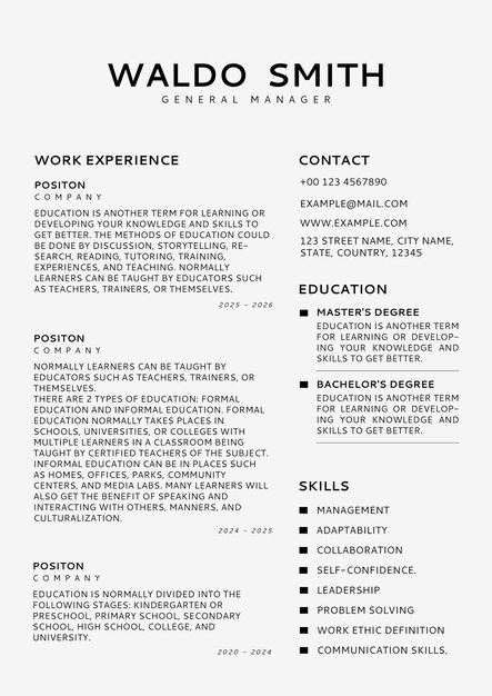 Редактируемый шаблон Minimal Resume Конструктор резюме для профессионалов