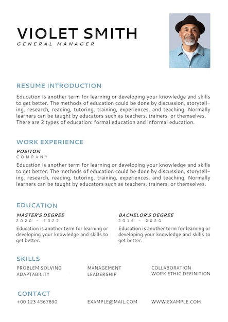 Free vector minimal resume editable template cv builder for professionals