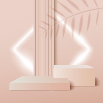 Minimal scene with geometrical forms cylinder podiums in cream background