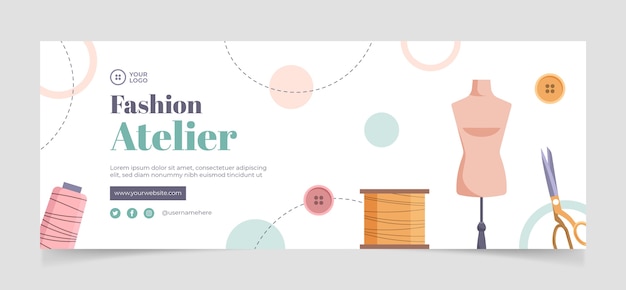 Free vector minimal sewing atelier facebook cover